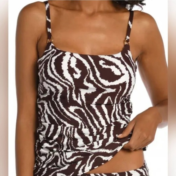 La Blanca Lingerie Strap Tankini Swimsuit Top in Java / Fierce Lines - Picture 1 of 6